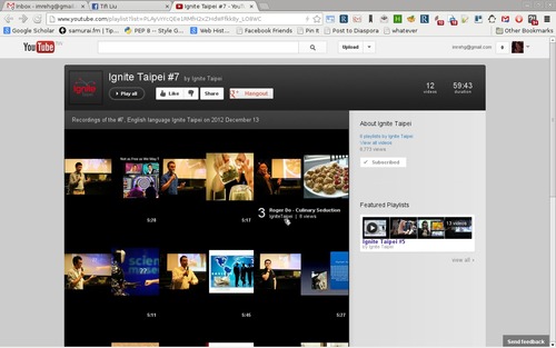 Youtube playlist window with all the uploaded videos