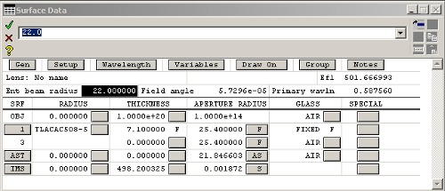 The window to enter the system parameters