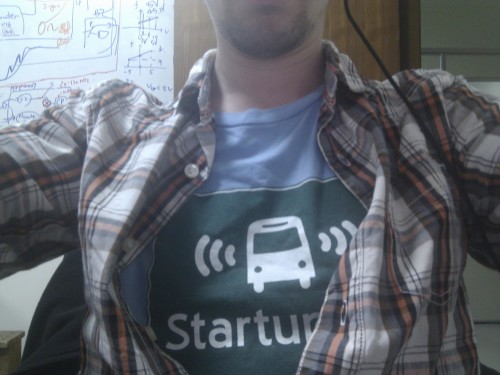 Wearing my StartupBus shirt for work today