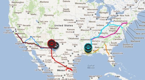 Screenshot of live map with buses