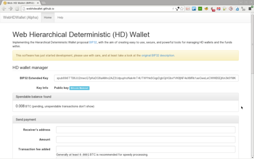 WebHDWallet main screen