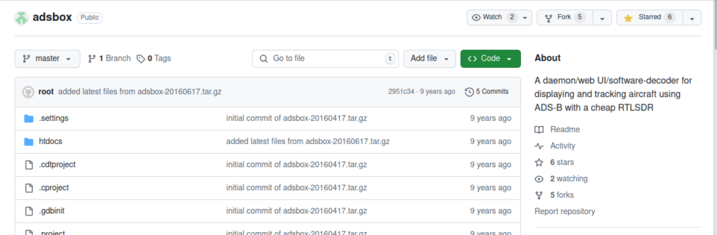 The GitHub repo information of ADSBox, last commits overall have been 9 years ago, and there are very few of them.