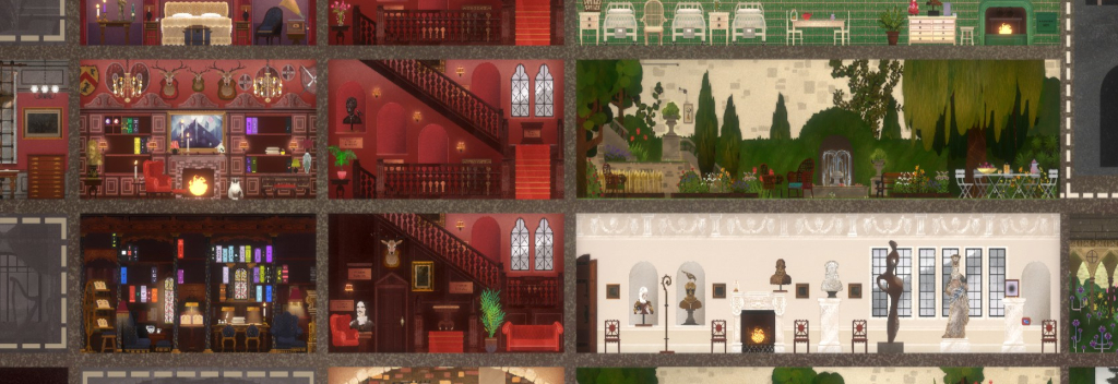 A screenshot of the game Book of Hours, with a set of internal rooms in 2D inside the game's Hush House